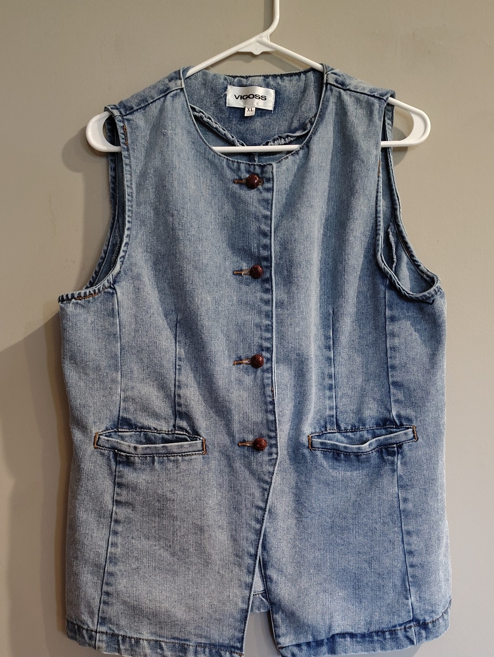 Vigoss Women's Xlg Light Blue Denim Sleeveless 2 Pocket Vest
